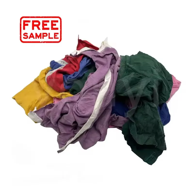 Free Sample High Cotton cleaning rags 35-55cm 5KG 10kg 20KG 25KG bales industrial colored t shirt mixed rags for cleaning oil