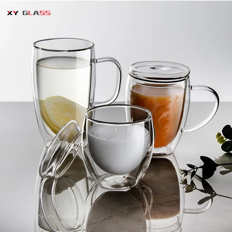 Special offer promotion gift double wall dust free lid drinking glass coffee mug