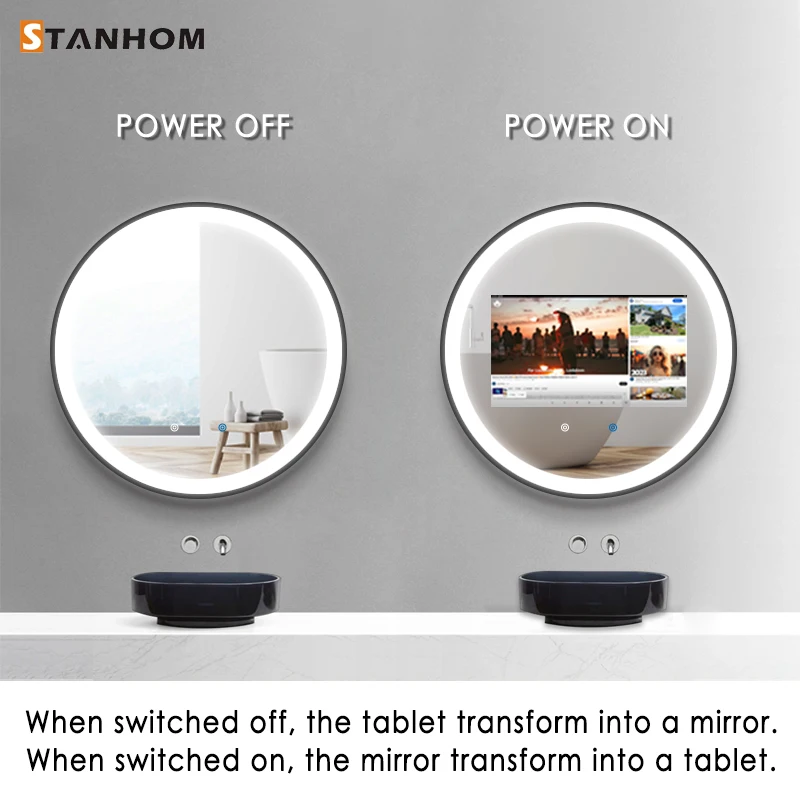 STANHOM Wall Android 11.6' 13.3' 15.6' 21.5' Touch Screen LED Smart Vanity Mirror with APPs