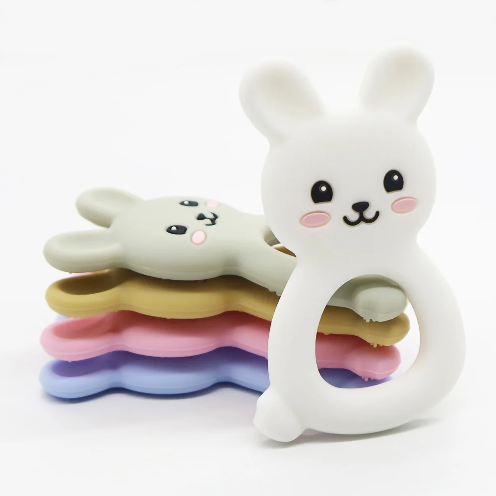White Teether Bulk Supplier Melikey Silicone Rabbit Bunny Teething Toy BPA Free