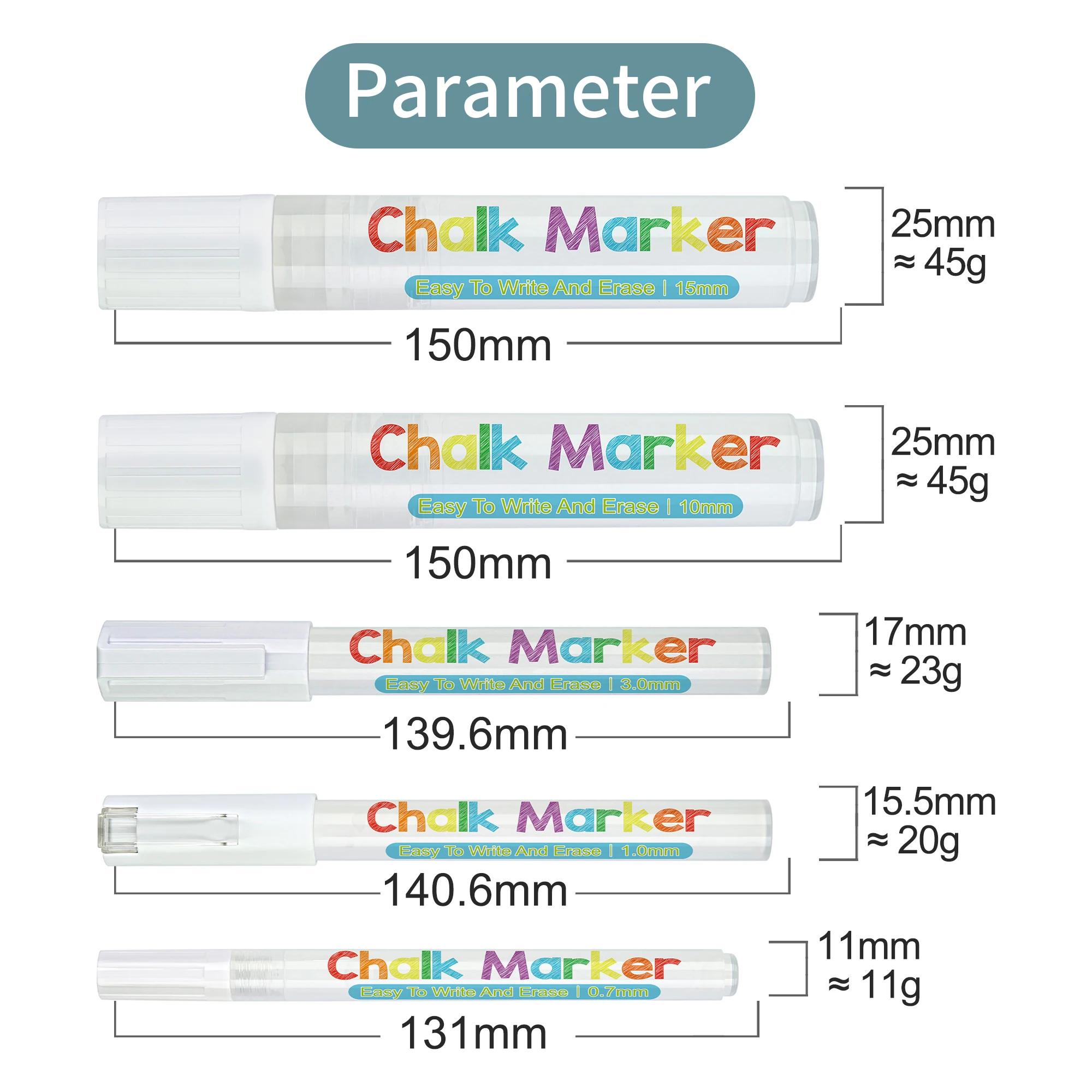 White Liquid Chalk Markers - Glass Window Markers Chalk Marker Pen Set, Fine & Jumbo Size 1mm, 3mm, 6mm, 10mm, 15mm