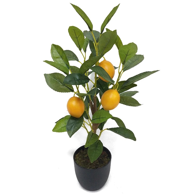 Simulation Plastic 43cm Lemon Tree 49lvs 3 Fruits Artificial Trees  With Black Plastic Pot For For Indoor decoration