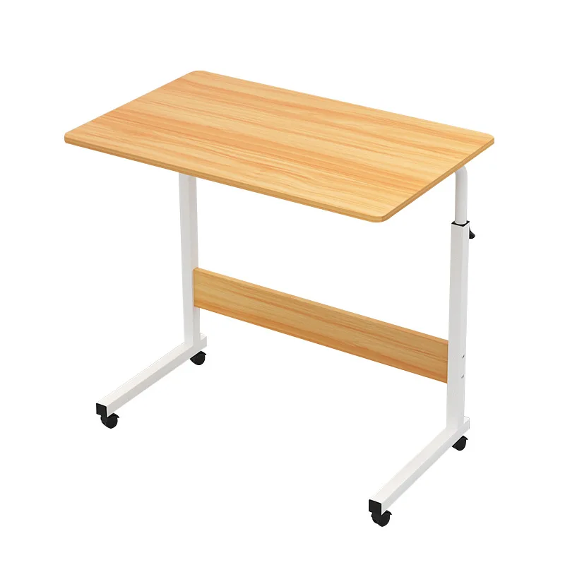 Height adjustable laptop computer table with wheels wooden desktop metal frame