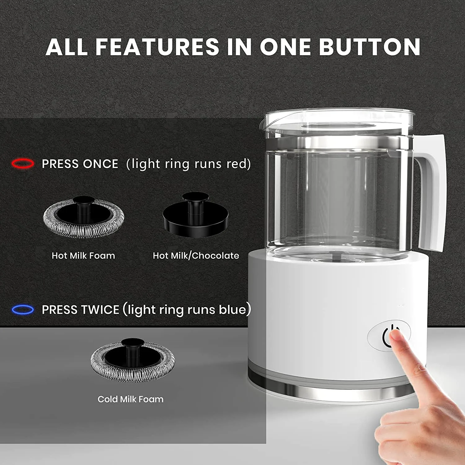 Milk Frother Electric Milk Steamer Milk Foamer Frother Detachable for Coffee, Hot Chocolates Maker (23.6oz) 120V