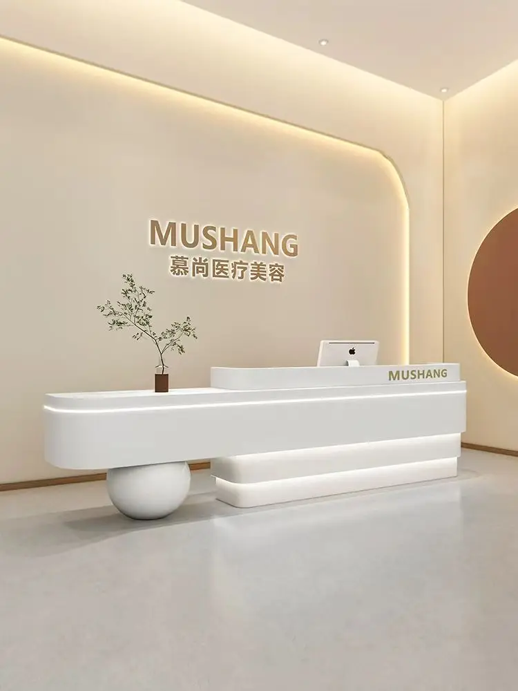 Modern and Minimalist Dental Curved Paint Bar Table Company Front Desk Reception Desk for Beauty Salon Office Desks