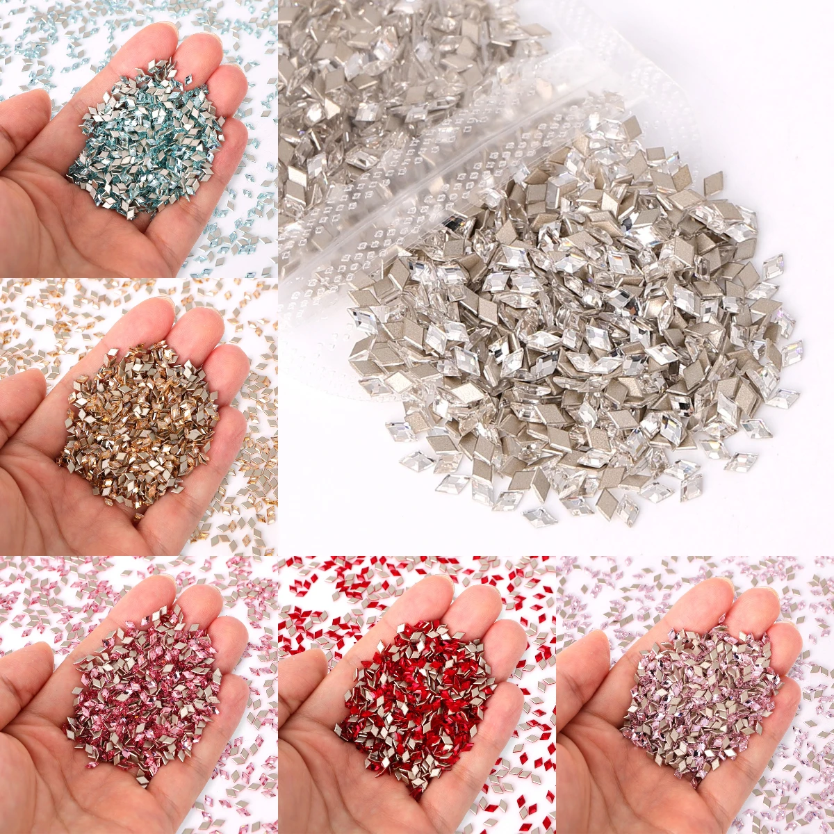 2024 Latest Fashion Factory Direct Wholesale Rhombic Eco-friendly Materials Glistening Glass Bevel Rhinestones For Nail Art