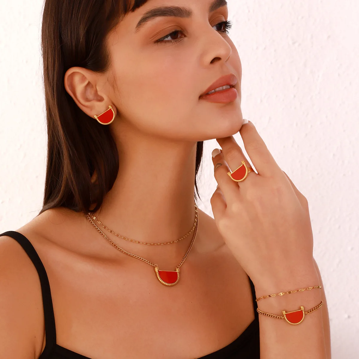 Fashion original design ring bracelet niche retro high sense natural white fritillary earring necklace