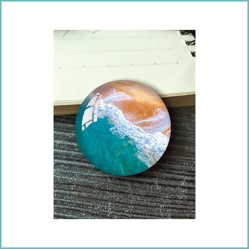 Marine glass refrigerator sticker Round sea water wavy crystal magnetic sticker whiteboard message board decorative sticker