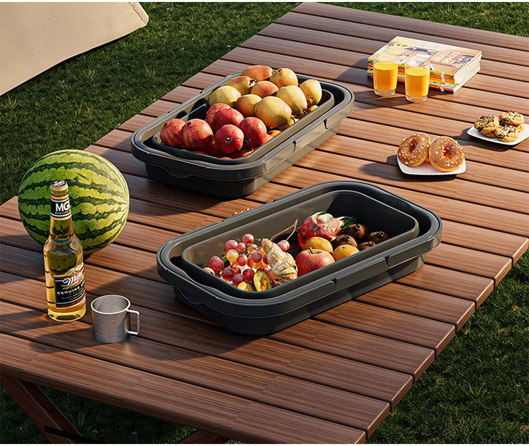 foldable picnic basket with lid table Portable Folding Collapsible plastic picnic camping basket storage box with lid