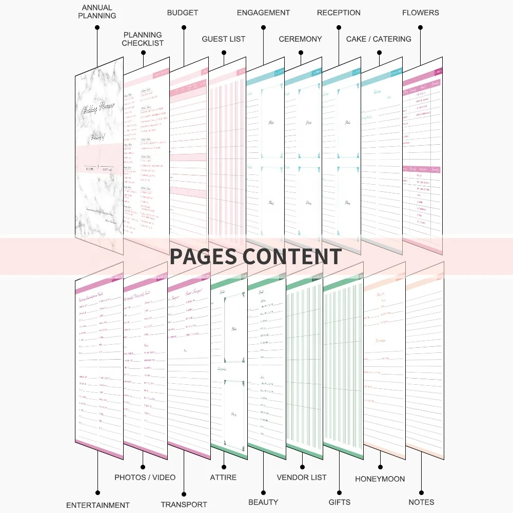 Custom Printing Luxury Spiral A5 Girl Pink Rose Gold Journal Wedding Planner And Notebooks with Gift Box Set Manufacturers