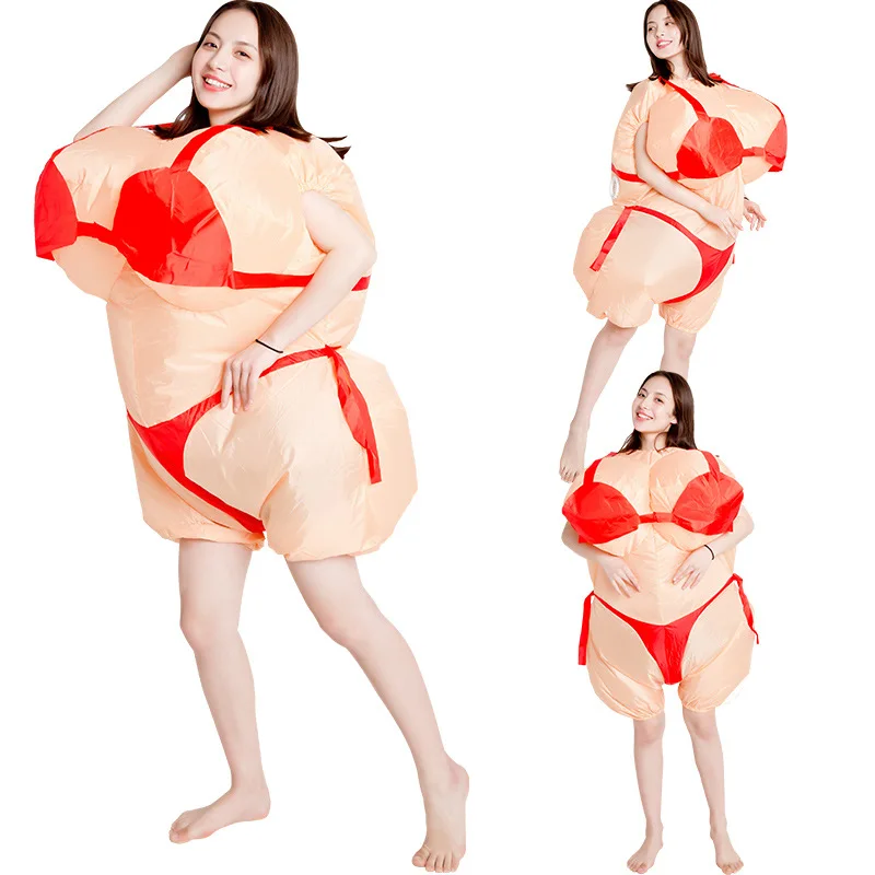 Funny performance Hawaiian style Fat sexy bikini inflatable costume suit