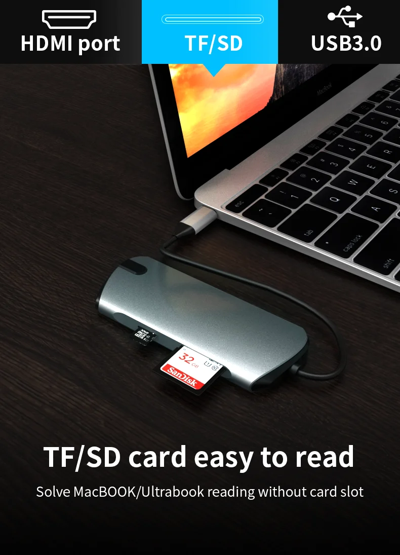 usb c hub multiport adapter- 6 in 1 docking station type c adapter charger usb switch power adapter 6 in 1 type c hub