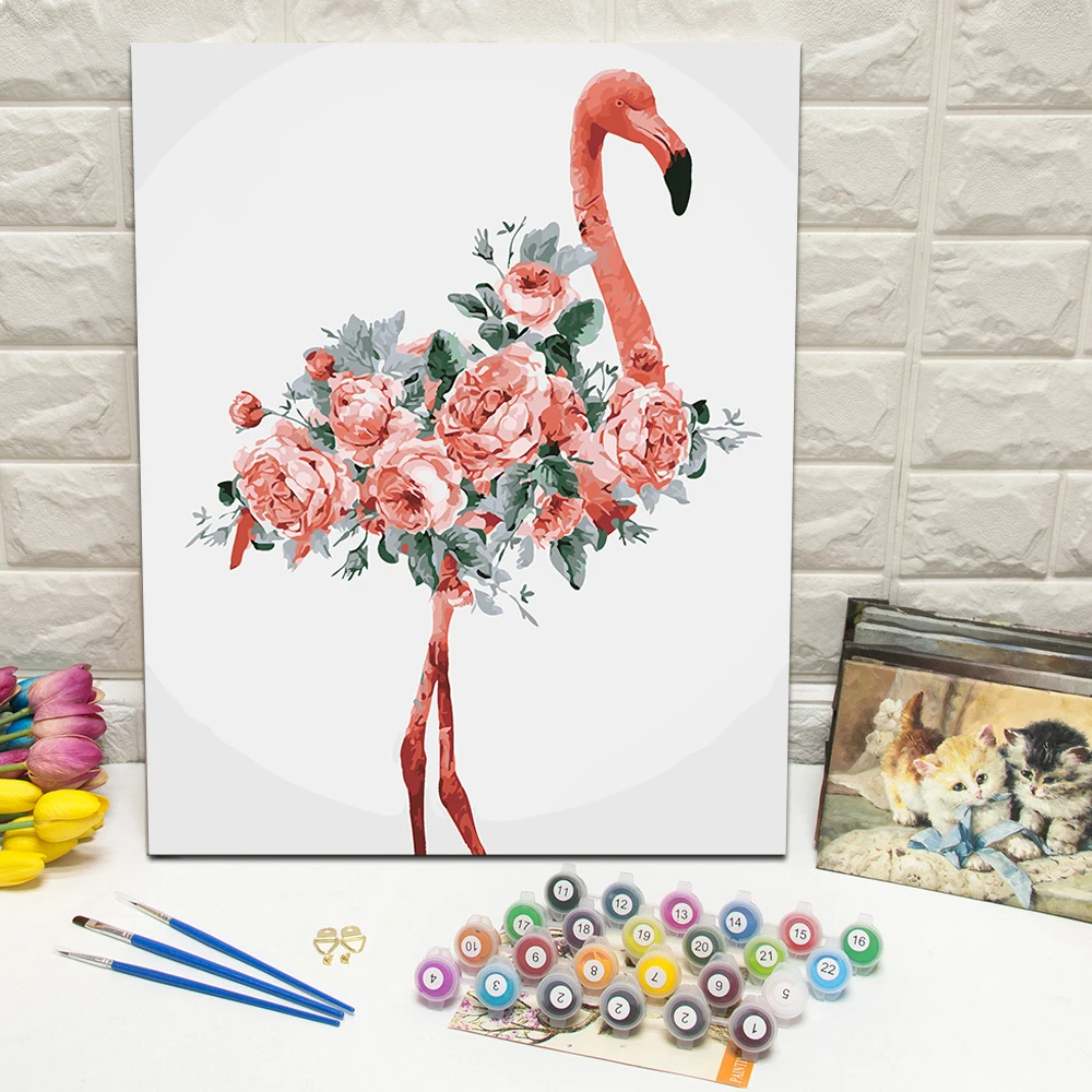 Beautiful flamingo diy painting by numbers 40*50hand painted the living room decorative animal modern abstract oil painting