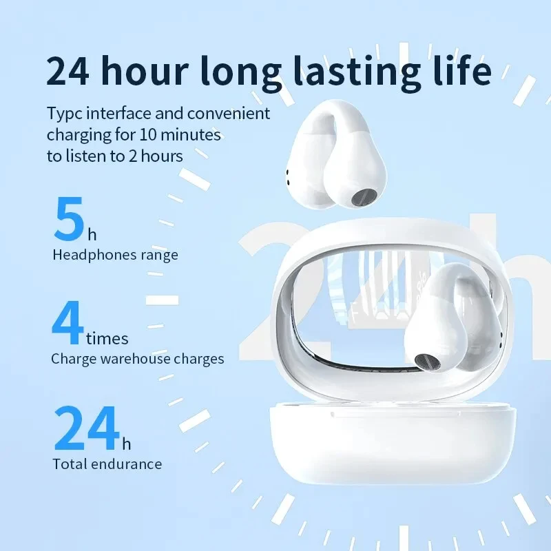Clip-on Wireless Bone Conduction Headphones Headset Audio Equipment Open Ear Sports Stereo Ear Clip With Mic Earbuds