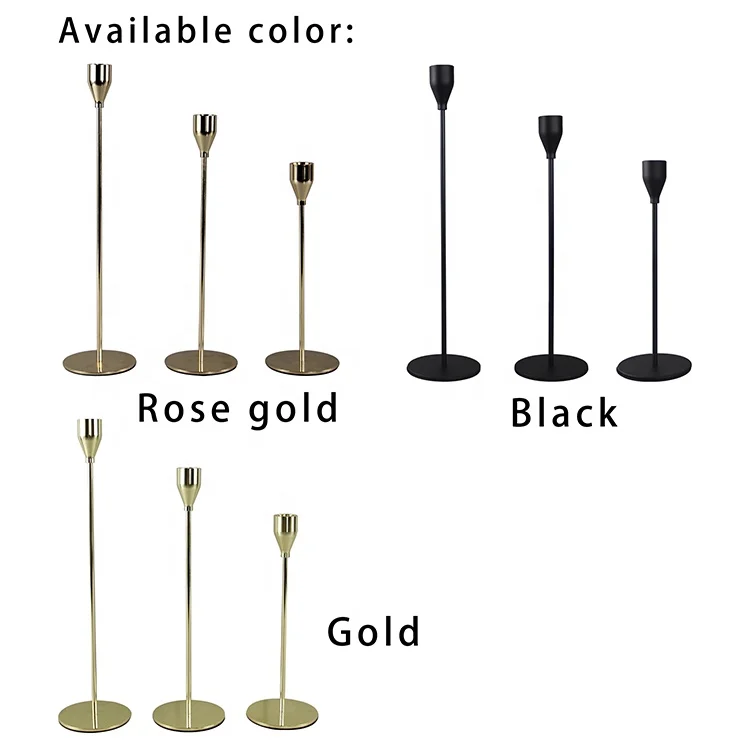 Wedding Decoration Set of 3 Rose Gold Rustic Table Morden Stick Tall Pillar Metal Candle Holder