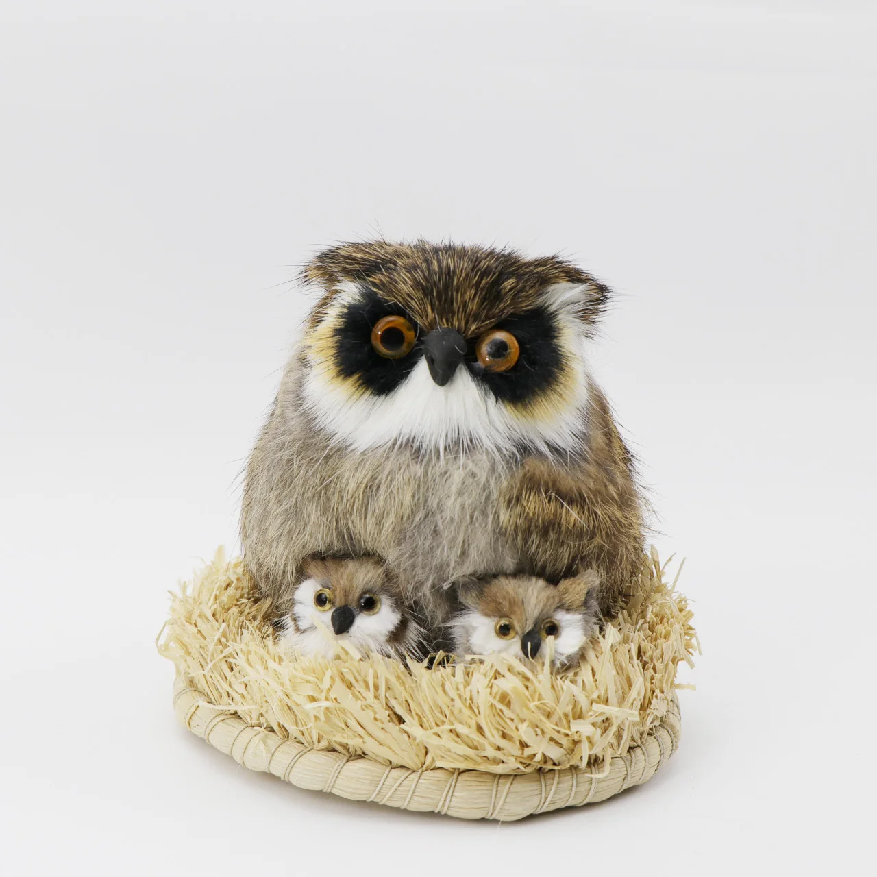 Wholesale Real Rex Rabbit Fur Simulation Owl Family Plush Toys With Nest