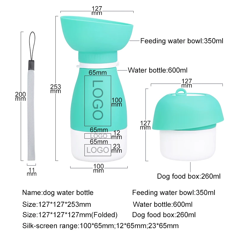 KEAN Bottle Pet Silicone Dog Water Bottle 3 in 1 Portable Pet Travel Dog Drinking Bottle With Food Container