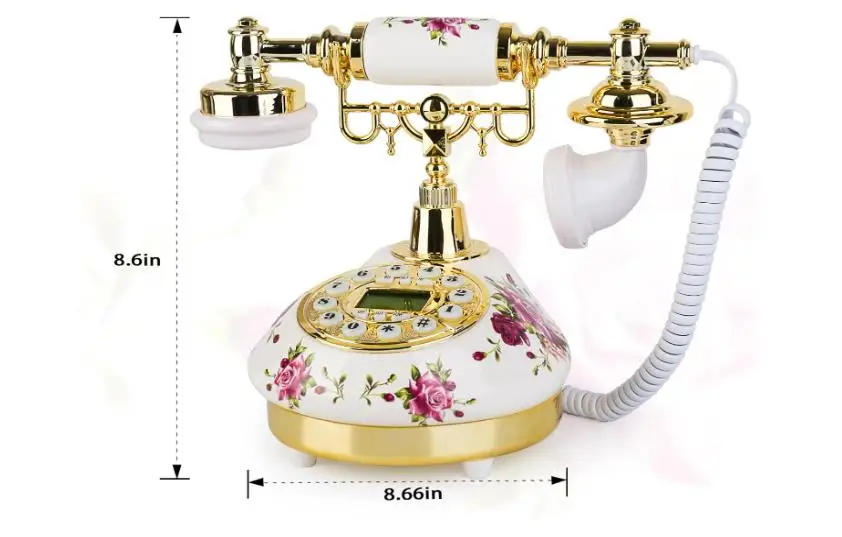 Retro Vintage Phone Antique Telephone with Push Button Old Fashioned Landline Phone with LCD Display Ceramic Corded Telephones