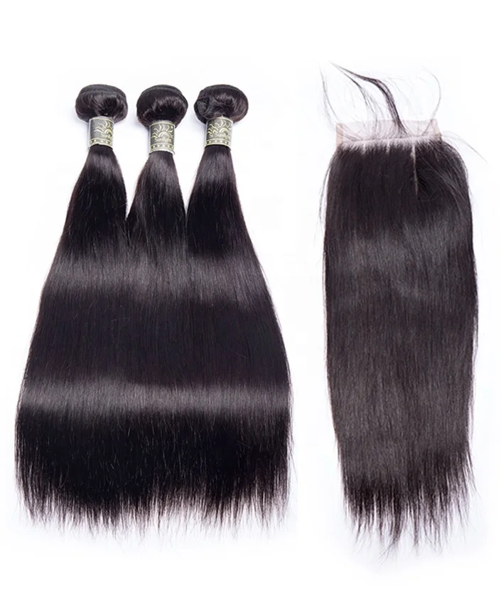 hot selling silky straight hair brazilian straight 100% raw grade 9 peruvian hair 3 Bundles with closure hair extension