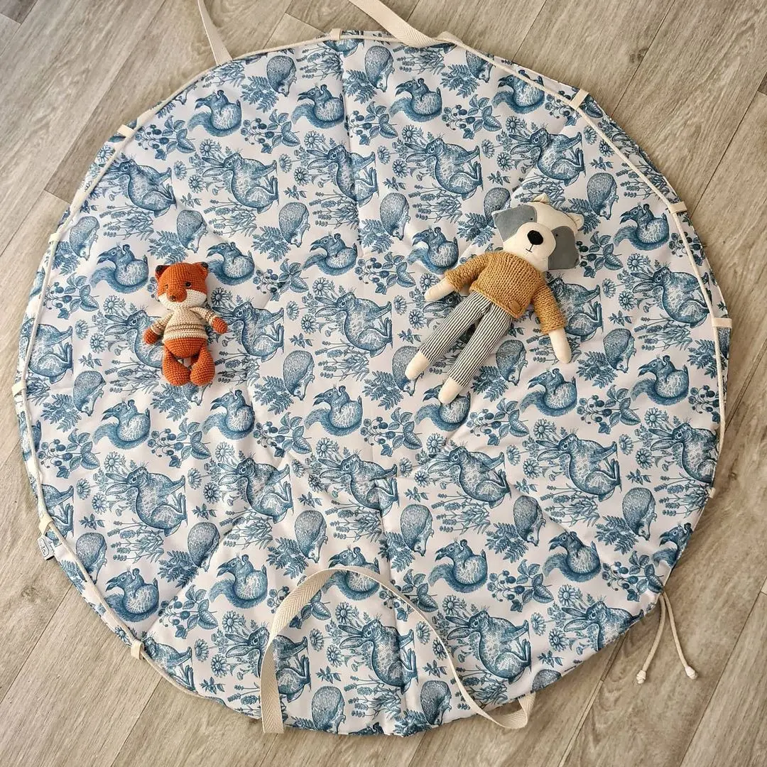 Round Toy Organizer Bag for Small Bricks Blocks for Kid Toy Clean Up Mat Toy Storage Bag Interactive Container Play Bag