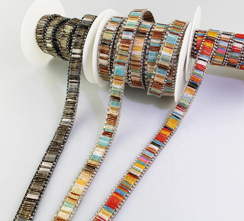Iron on Woven 1.5cm Banding Applique Rhinestone Ribbon Hot Fix Trim