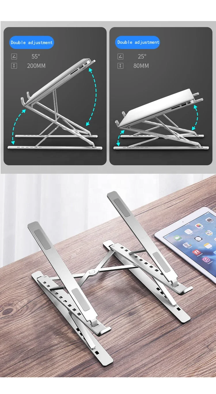 
Double raised adjustable and foldable Aluminum portable laptop holder for 17 inch computer 