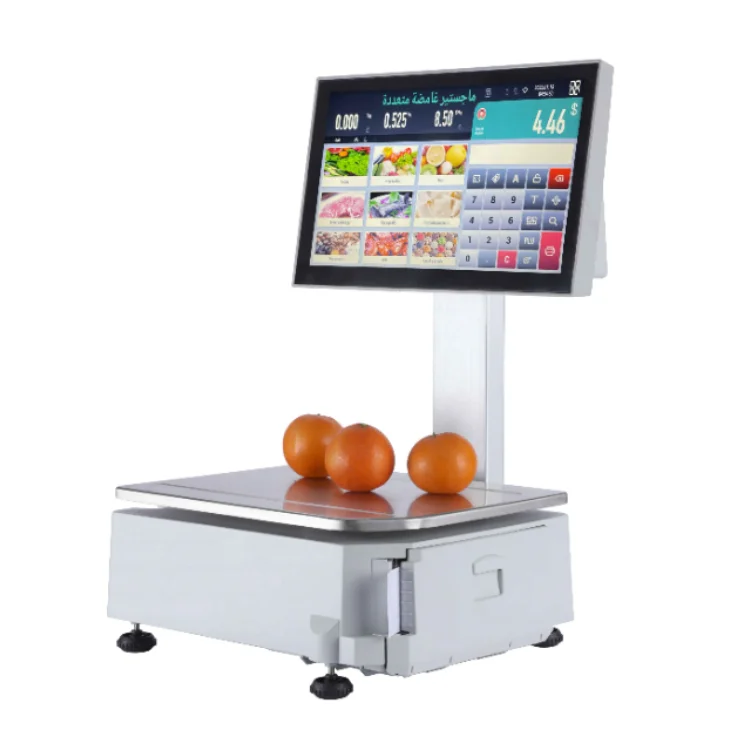 Waterproof Touch Point of OIML POS AI Scales 15.6 Inch PC POS Weight Machine with 58mm Printer Electronic Scale Balance