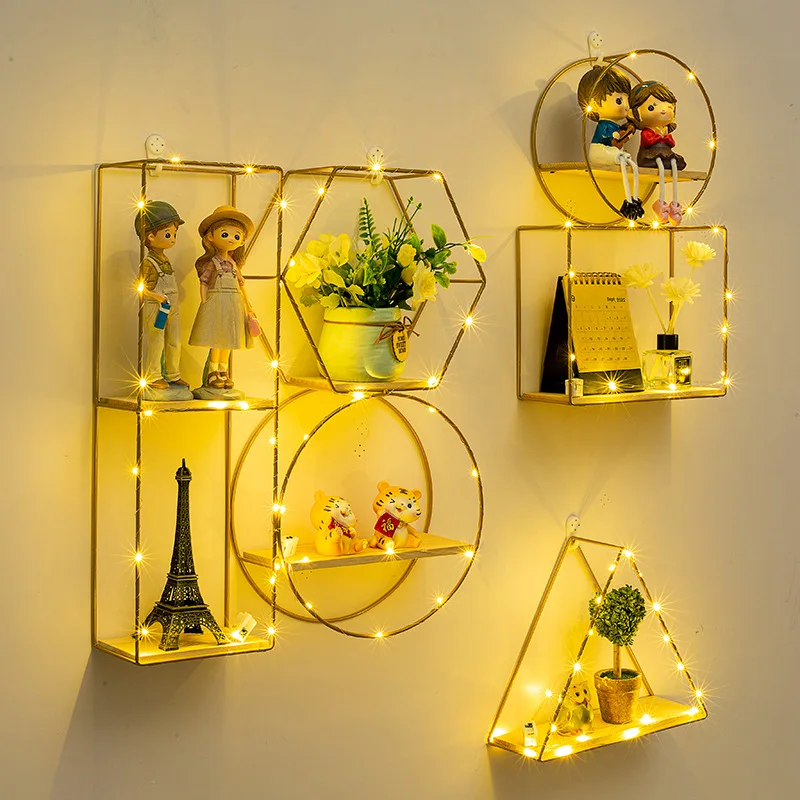 Creative Iron Art Wall Shelf Living Room Wall Hanging Bedroom Storage Shelf Home Decoration Rack Wall Shelves