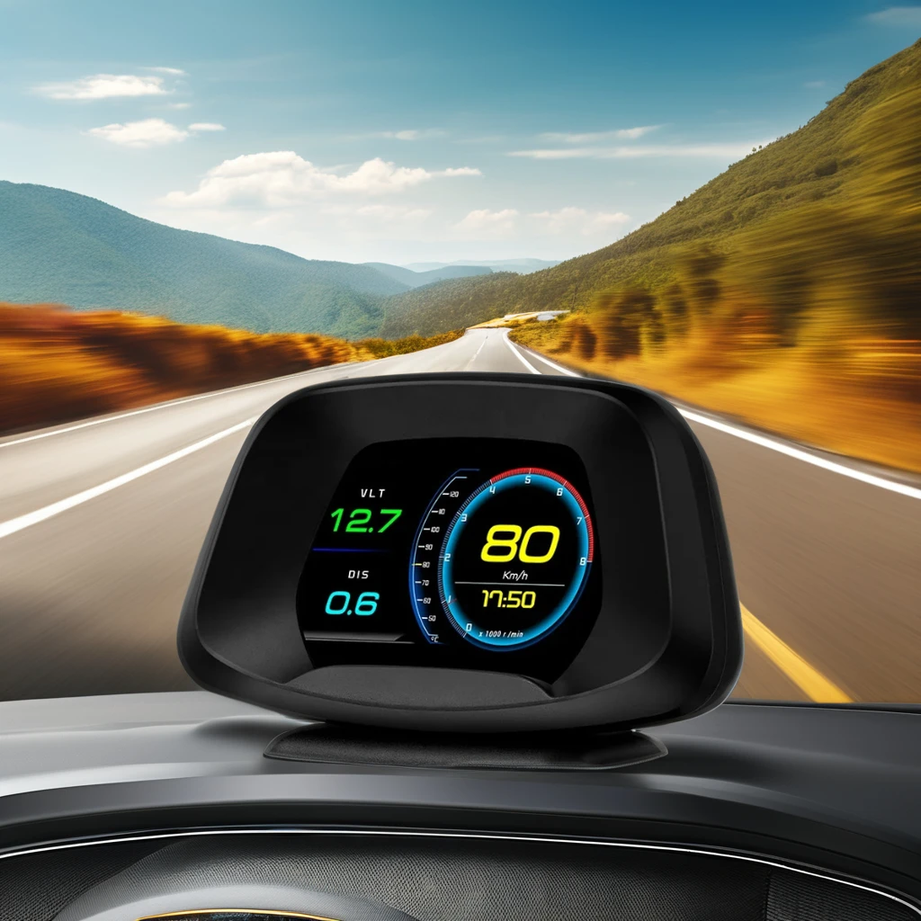 P19 Car HUD Head up Display OBD+GPS Smart Gauge Speed Clock Display LCD Placement OBD Over-speed Alarm