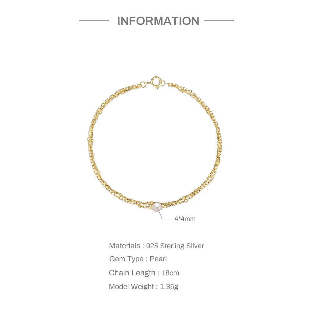 Carline Wholesale 925 sterling silver custom fashion layered pearl 18k gold plated elegant  bracelet jewelry for women girls