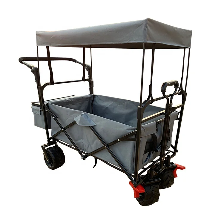 Heavy Duty Collapsible Utility Wagon Beach with canopy wheel with brake push handle retractable manufacturer factory