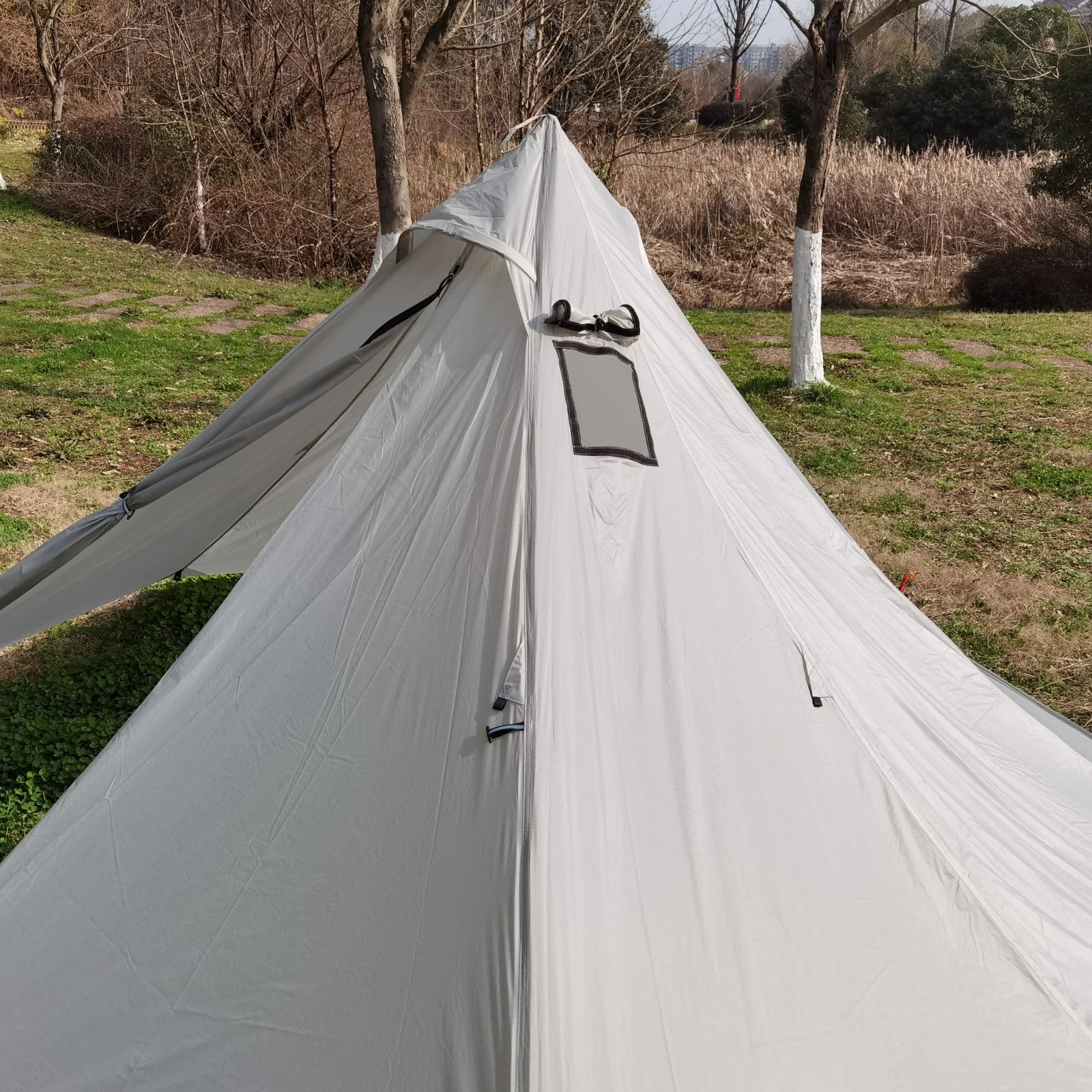 4-person single-door pyramid ultralight outdoor camping tent chimney shelter firewood stove tent