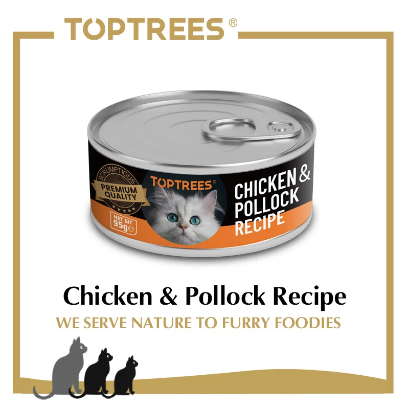 Organic Toptrees pet food cat chicken and pollock recipe can wet food 100% nature with water
