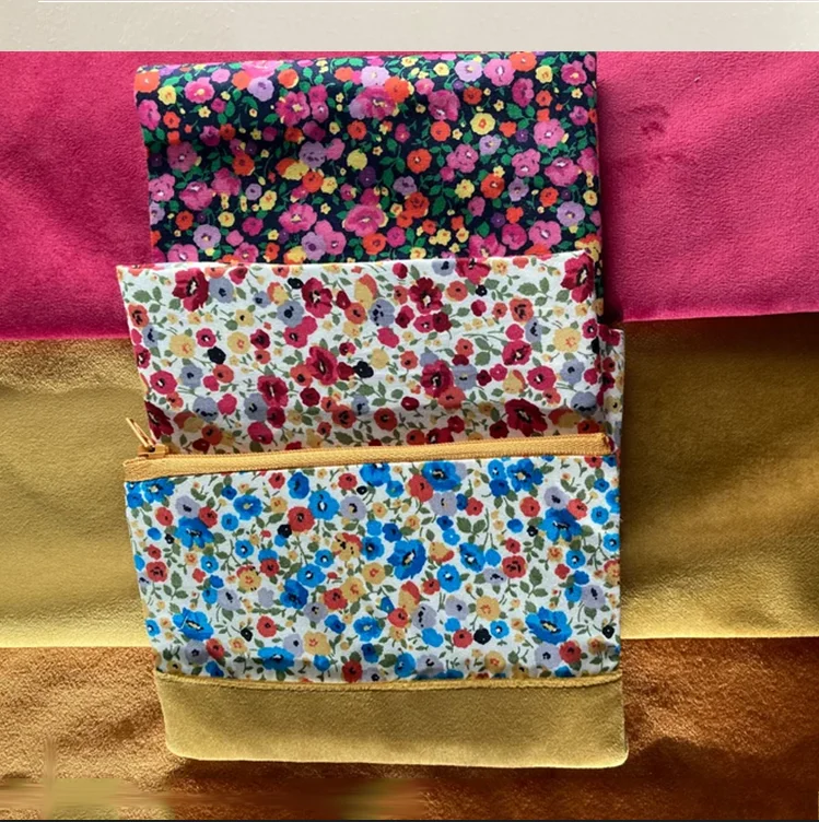 Popular mini flower makeup bags velvet cosmetic brush bag cotton sanitary pouch fashion coin purse for girl