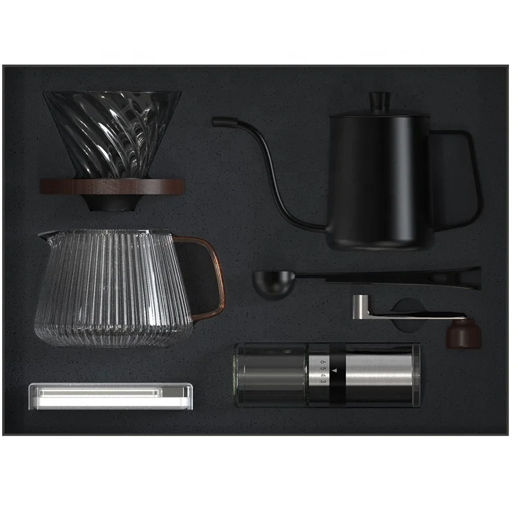 Premium box outdoor travel drip coffee coffee set gifts set with manual coffee grinder filter Kettle pot scale spoon