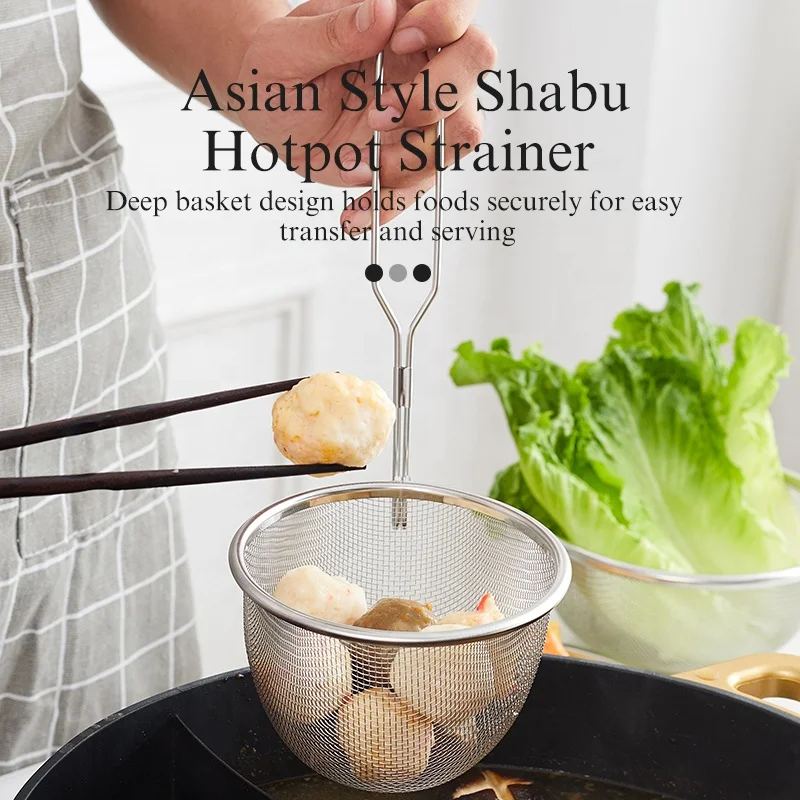 Stainless Steel Asian Kitchen Noodle Soup Strainer Hot Sale in Taiwan Fine Mesh Skimmer with Long Handle and big basket Colander