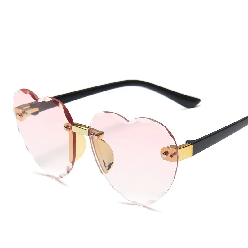 Luxury brand designer heart shape rimless gradient kids sunglasses ocean lens children eyewear