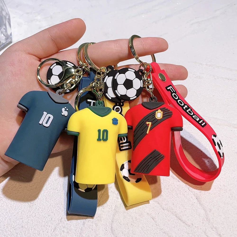 3D PVC Football Player Cup Key Chain Messi Ronaldo Mbapppe Soccer Shirt Pendant Keychain Keyring with Strap