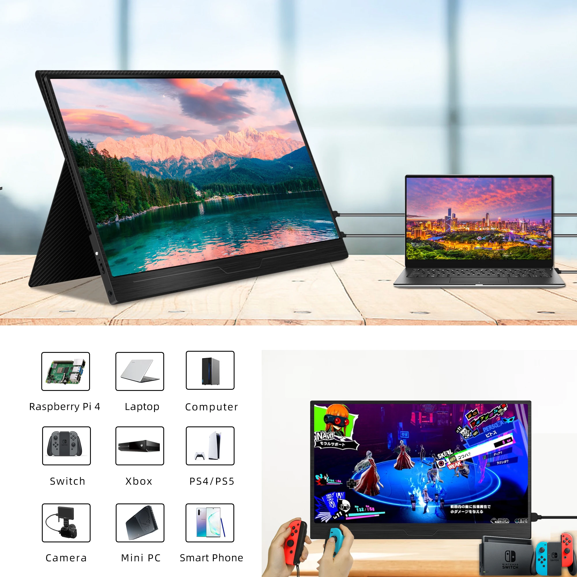 Portable Monitor 1080P 13.3 inch USB C  LCD Computer Display by Intehill