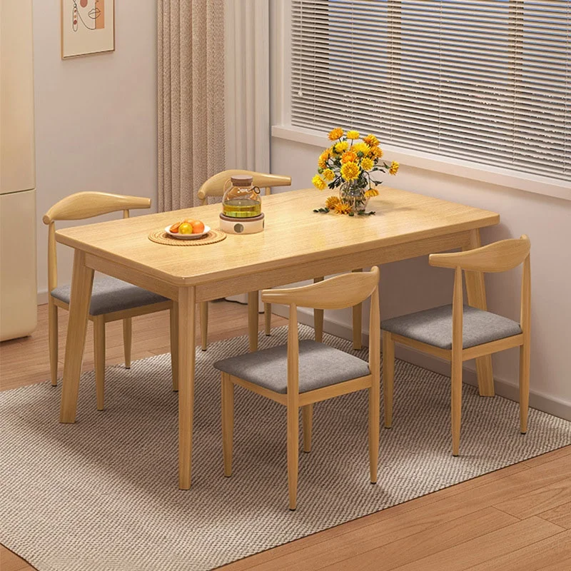 Dining table household small family type eating table solid wood leg table rectangular simple rental room