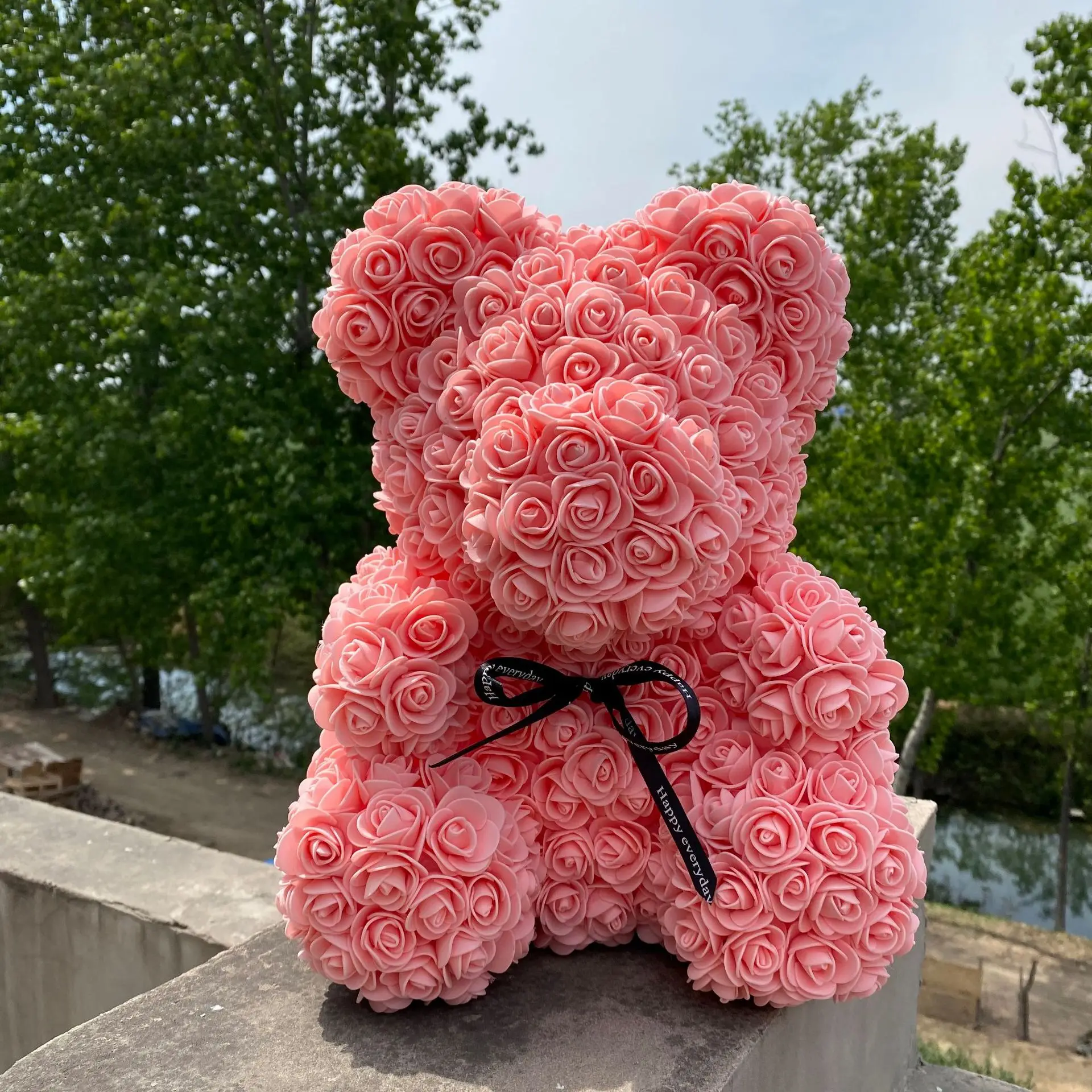  2021 Amason Hot Valentine Gift Artificial Plastic Flower 25 cm Big Rose Teddy Bear 40 With