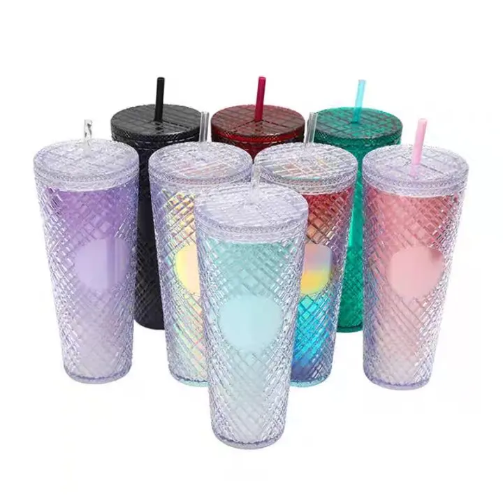 SJB134 custom tumbler logo Insulated reusable drinking cups double wall plastic tumbler with lid and straw