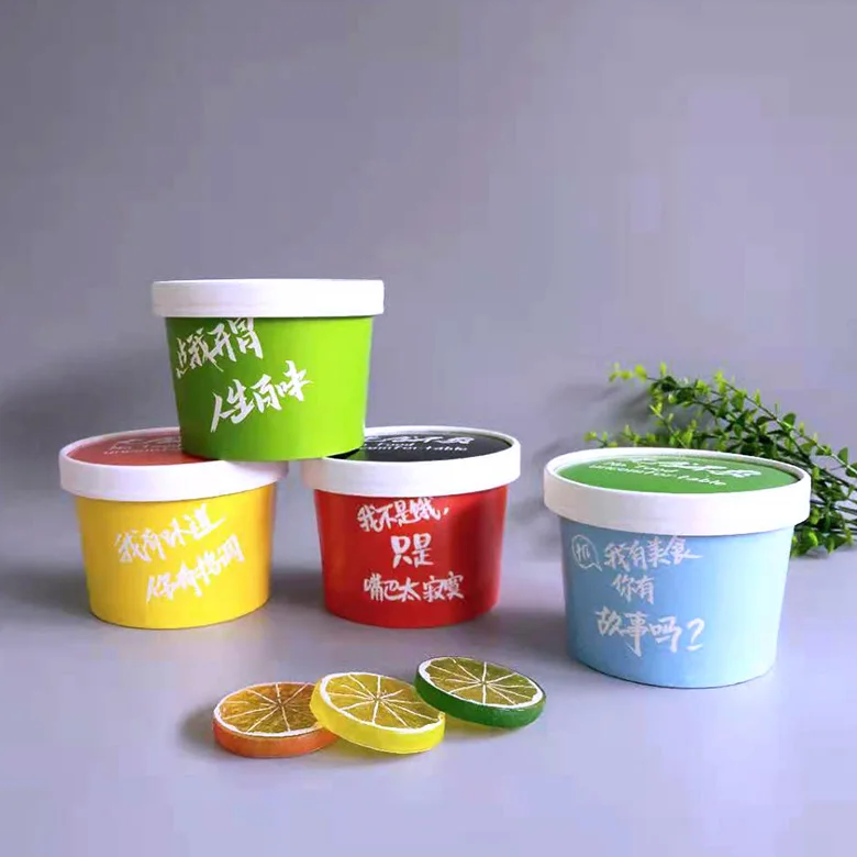 
 Round 650ml disposable lunch box kraft paper porridge bucket takeaway soup bowl dessert fried yogurt   packing box with lid  