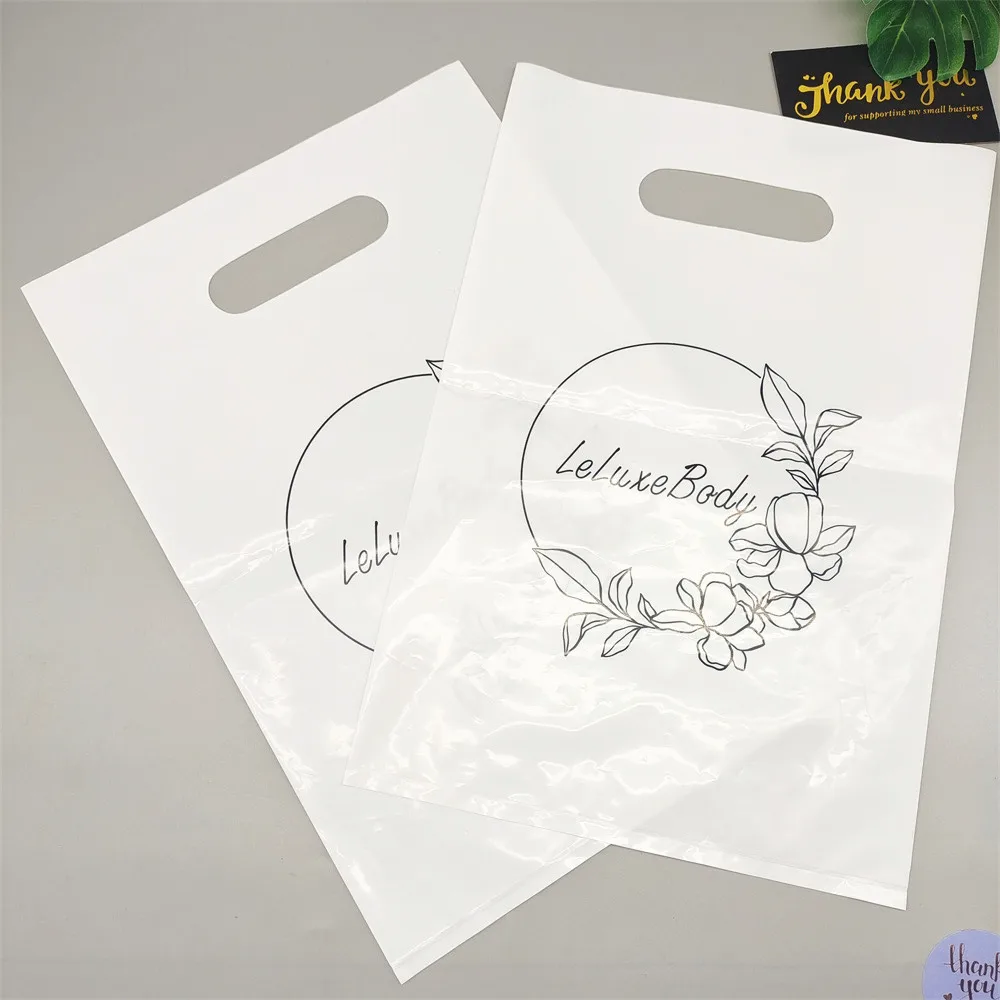 Four Finger Bag Custom Flat Mouth Gift Clothing Plastic Punching Handbag logo Shopping