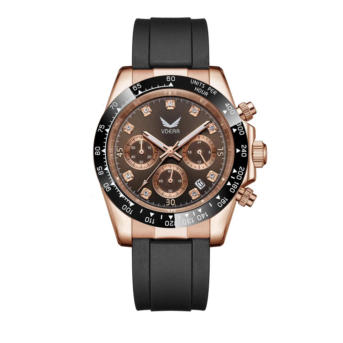 Fashion 40mm Ceramic Bezel Luminous Hands With Crystal Scale Quartz Relojes De Silicona Chronograph Watch Dial Luxury Men Watch