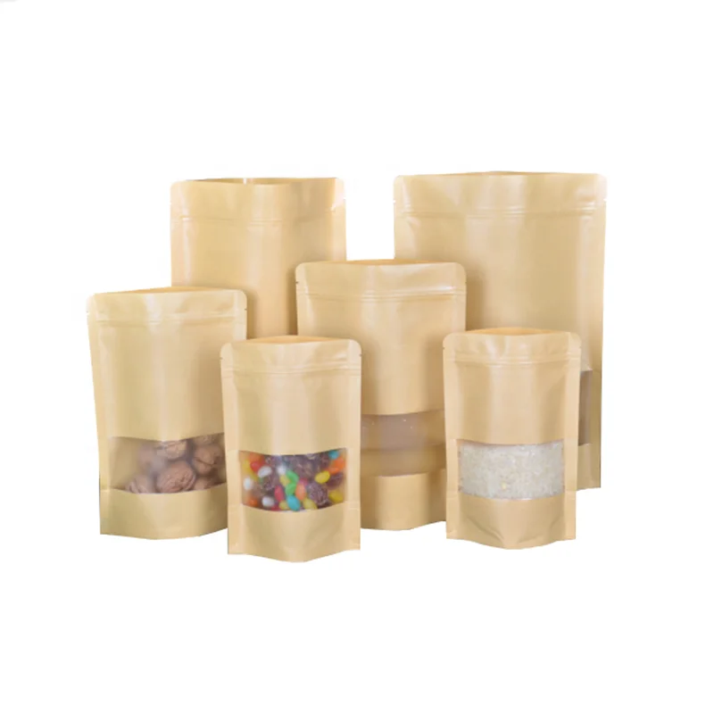 Custom Printed Resealable Zipper Craft Food Packaging Stand Up Pouch Kraft Paper Bags With Your Own Logo