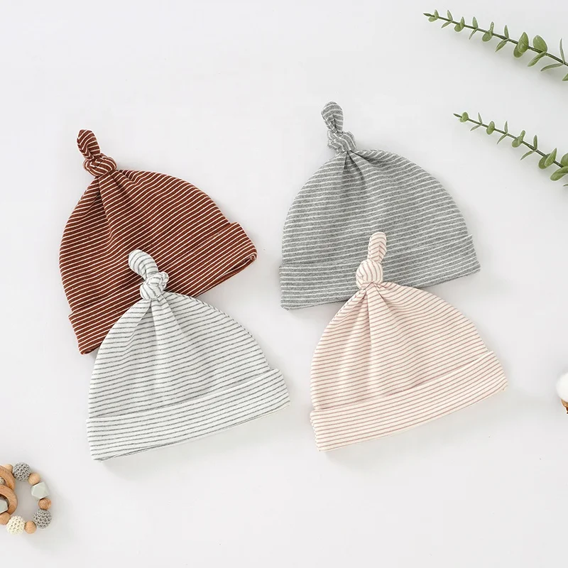 Whole Sale Super Soft Organic Cotton Striped Knotted Baby Hat