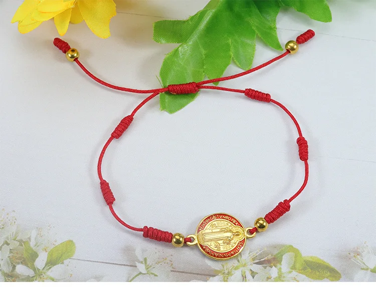 Rope Braided St. Benedict Virgin Mary Saint Jude Rosary Handmade Red String 7 Knitted Cross Woven Bracelet Christian Prayer