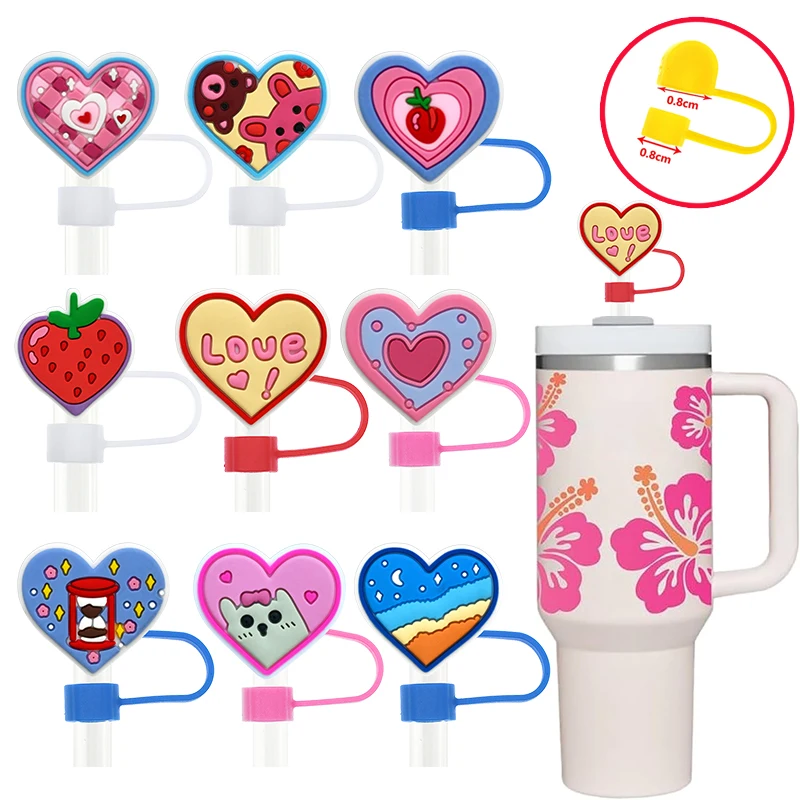Reusable Heart Straw Accessories Cute Silicone Cover With Dust-Proof Feature Pvc Material For Bars And Drinking
