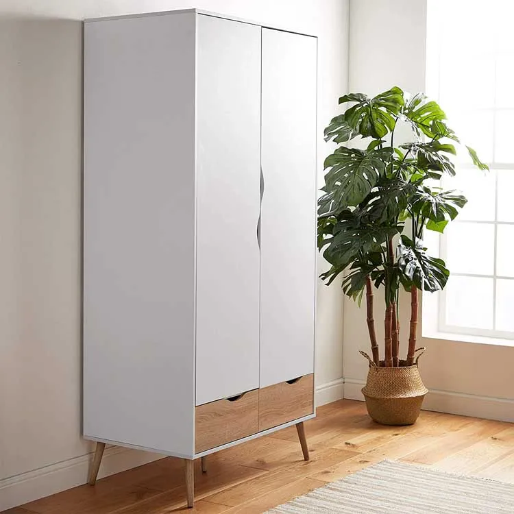 Manufacturer Wholesale Price Close Storage Bedroom Closet Wooden Panel Cloth Cupboard Wardrobe with 2 Drawers